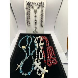 Rosary Necklaces Cross Crucifix Prayer Catholic Beads Glass Plastic Lot of 4